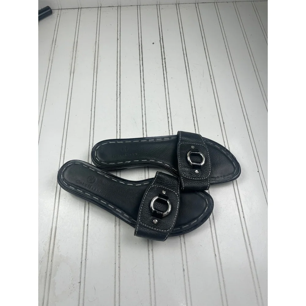 Cole Haan Black Leather Comfort Slip On Slides Sandals Women's Size 9.5